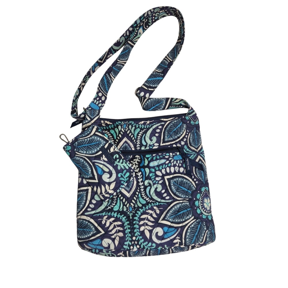 Vera Bradley Quilted Paisley Floral Crossbody Bag with Matching Wallet Navy Teal